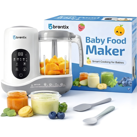 BRONTIX Baby Food Steamer & Processor, Steamer for Baby Food Cooking with Touch Screen Control, Self Clean, Blender for Baby Food Puree, Includes 2 Food Bowls, Spatula & Silicone Spoon