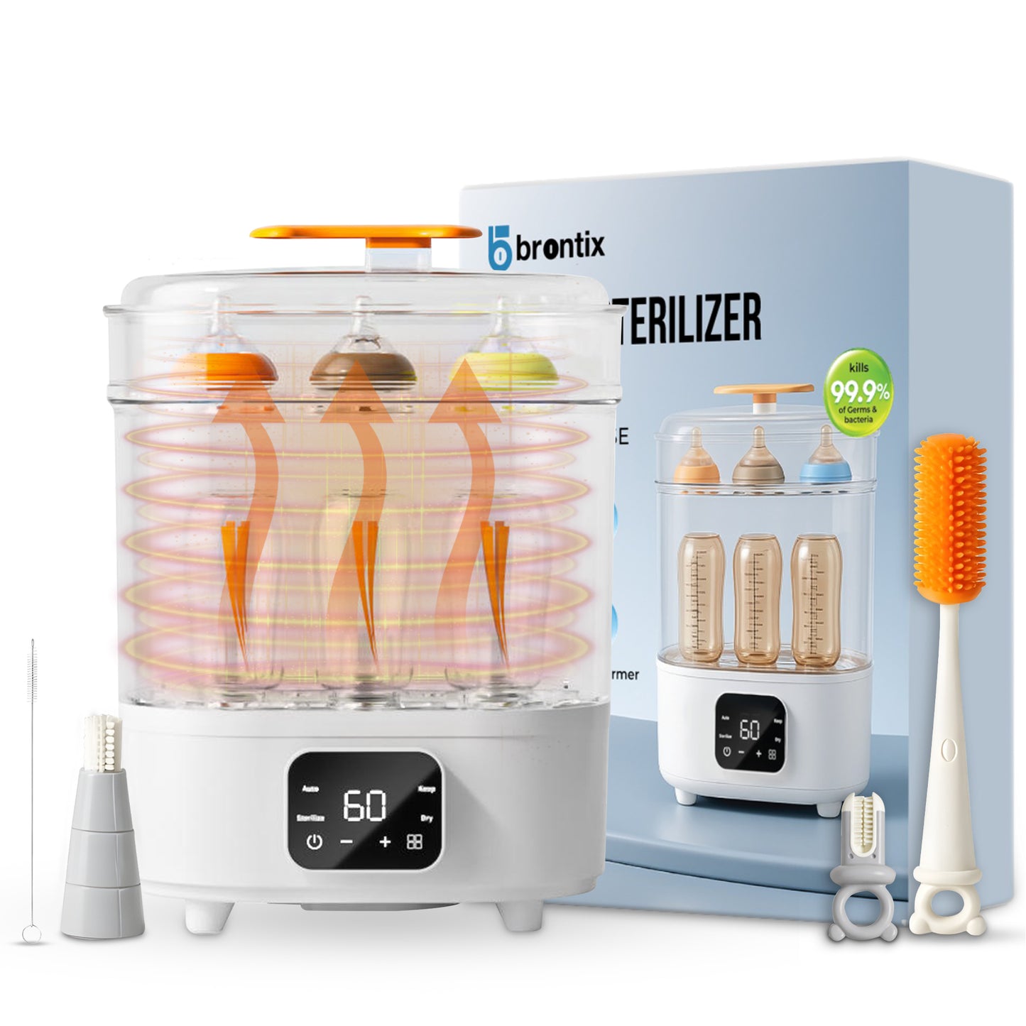 BRONTIX 4 in 1 Sterilizer and Dryer for Feeding Bottles with Cleaning Set, Sterilizer for Baby Products, Bottle Sterilizer & Baby Bottle Sterilizer
