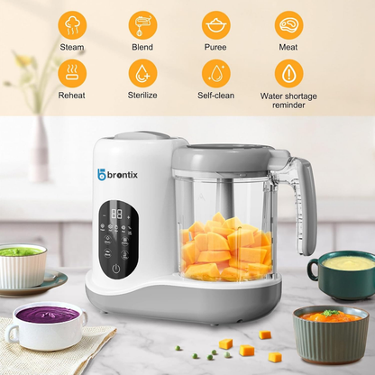 BRONTIX Baby Food Steamer & Processor, Steamer for Baby Food Cooking with Touch Screen Control, Self Clean, Blender for Baby Food Puree, Includes 2 Food Bowls, Spatula & Silicone Spoon