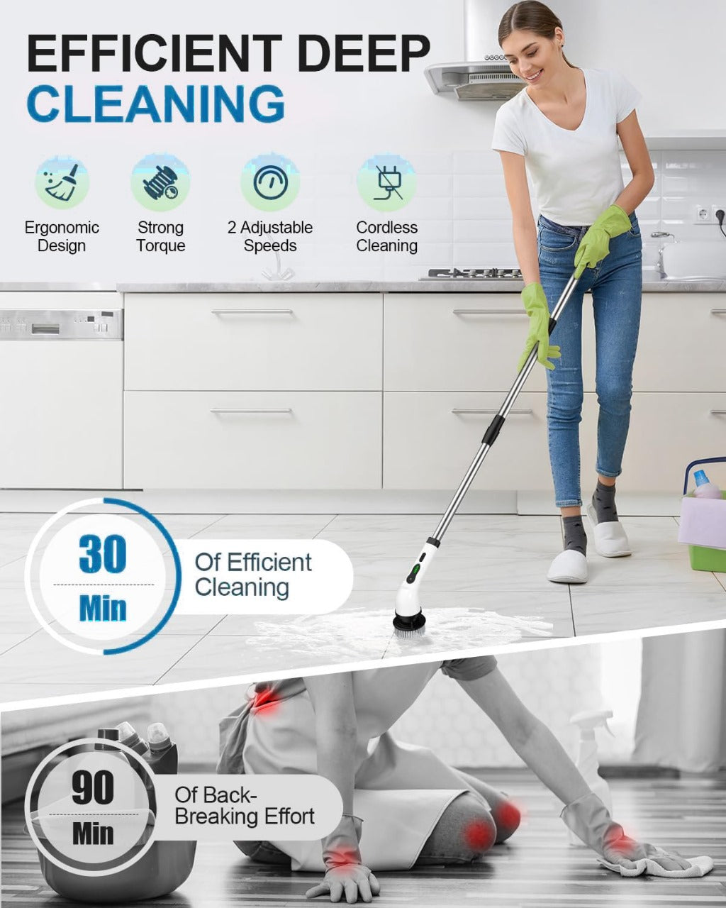 BRONTIX 9 in 1 Cordless Electric Spin Scrubber - Cleaning Brush for Home, Electric Mop Machine for Floor, Bathroom Cleaning
