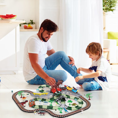 Dinosaur Toy Train with Track Set | Train Set for Kids 5+ Years with Car | Long Track Train Set with Adjustable Rails | Block Rider Toy Train Set | Big Size Train Toys for Boys 7-14 Years