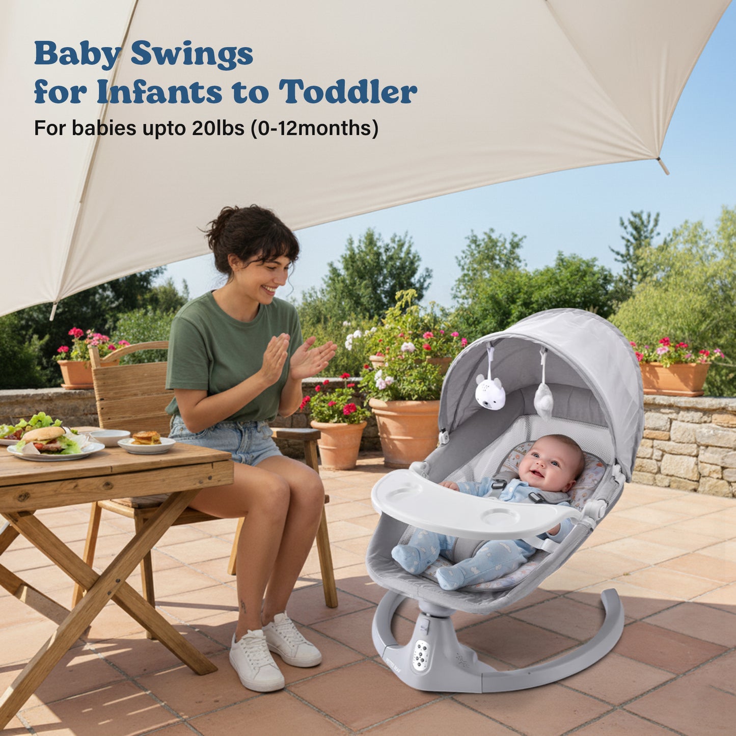BRONTIX Automatic Cradle for Baby Rocker Light Grey | 0 to 12 Months | Swing for New Born Baby | Automatic Swing Cradle for Infants