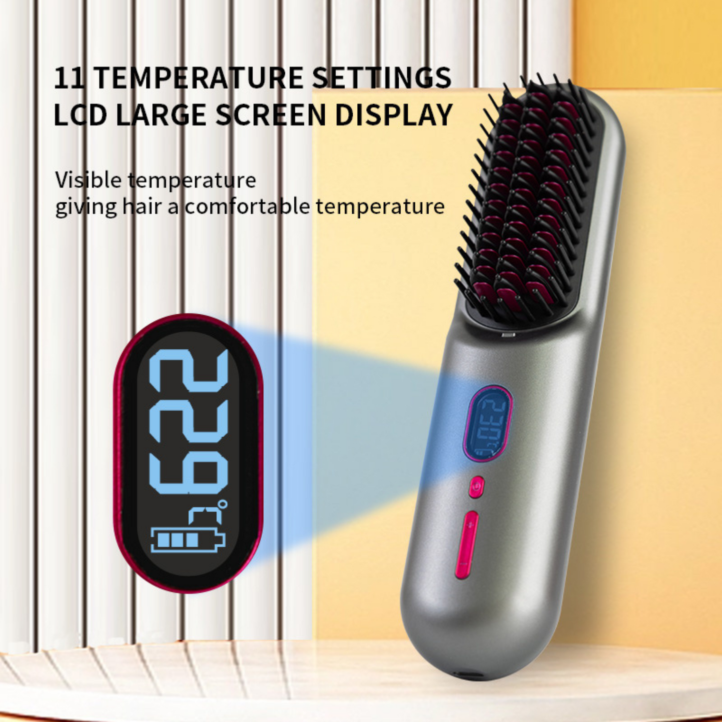 Cordless Hair Straightener Brush  – Portable Negative Ion Hair Styler