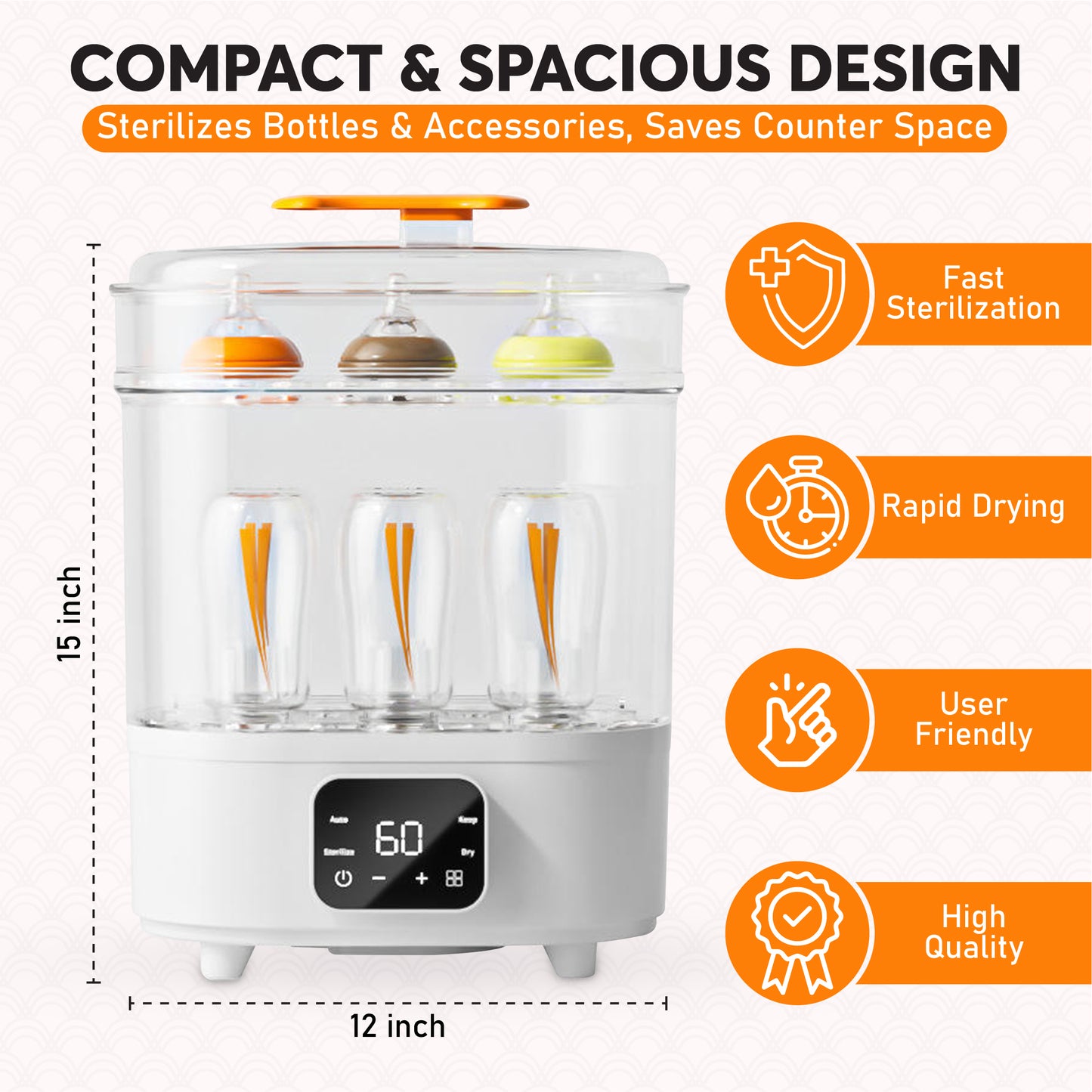 BRONTIX 4 in 1 Sterilizer and Dryer for Feeding Bottles with Cleaning Set, Sterilizer for Baby Products, Bottle Sterilizer & Baby Bottle Sterilizer