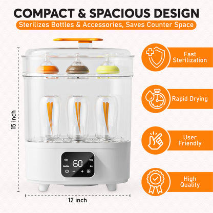 BRONTIX 4 in 1 Sterilizer and Dryer for Feeding Bottles with Cleaning Set, Sterilizer for Baby Products, Bottle Sterilizer & Baby Bottle Sterilizer