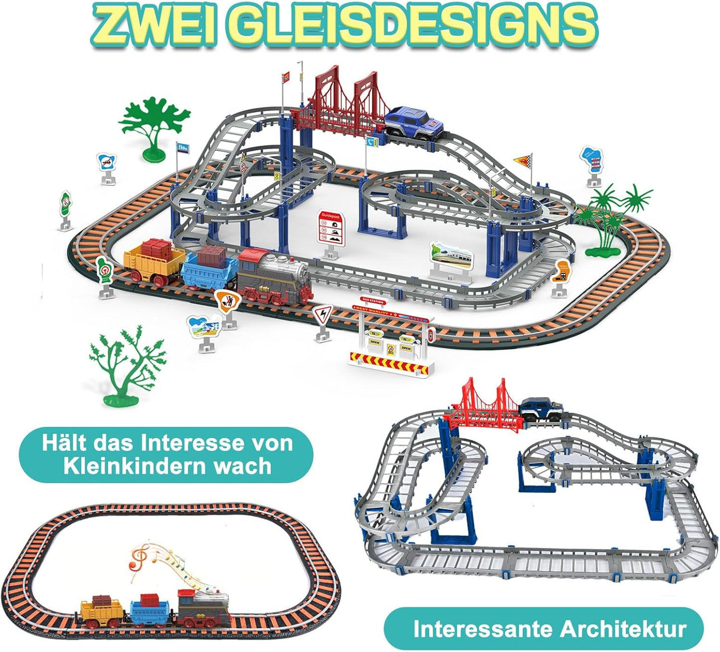 Dinosaur Toy Train with Track Set | Train Set for Kids 5+ Years with Car | Rollercoaster Tracks & Bridges | Long Track Train with Adjustable Rails | Big Size Train Toys for Boys 7-14 Years