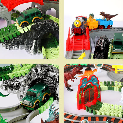 Dinosaur Toy Train with Track Set | Train Set for Kids 5+ Years with Car | Long Track Train Set with Adjustable Rails | Block Rider Toy Train Set | Big Size Train Toys for Boys 7-14 Years