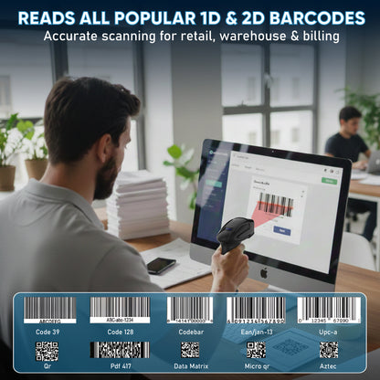 Brontix X2-Cordless 2D & 1D Super Fast Barcode Scanner Wireless & Wired 2.4GHz | QR Code Scanner Rechargeable | USB Handheld Barcode Reader with Induction Scanning, Built-in Light, ABS Body