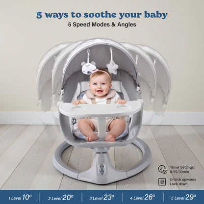 BRONTIX Automatic Cradle for Baby Rocker Light Grey | 0 to 12 Months | Swing for New Born Baby | Automatic Swing Cradle for Infants