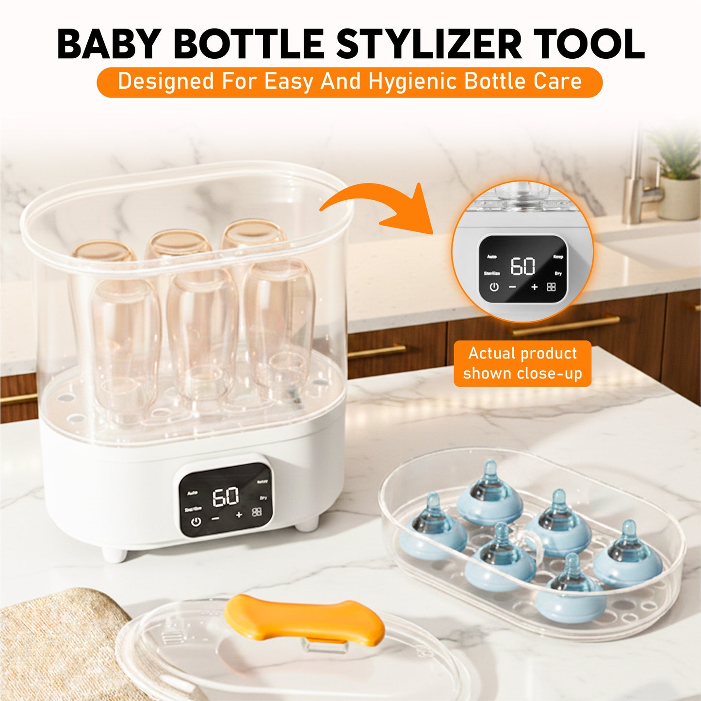 BRONTIX 4 in 1 Sterilizer and Dryer for Feeding Bottles with Cleaning Set, Sterilizer for Baby Products, Bottle Sterilizer & Baby Bottle Sterilizer