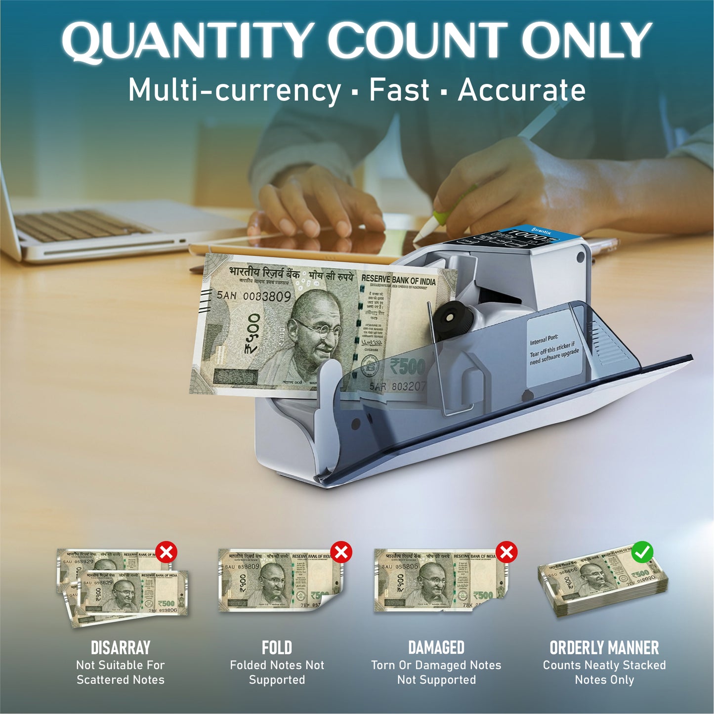 BRONTIX P200 Portable Money Counting Machine with Value, Add and batch function | LED Display Note Counting Machine  Cash Counter Machine Mini with UV/WM Detection, Currency Counting Machine for Home
