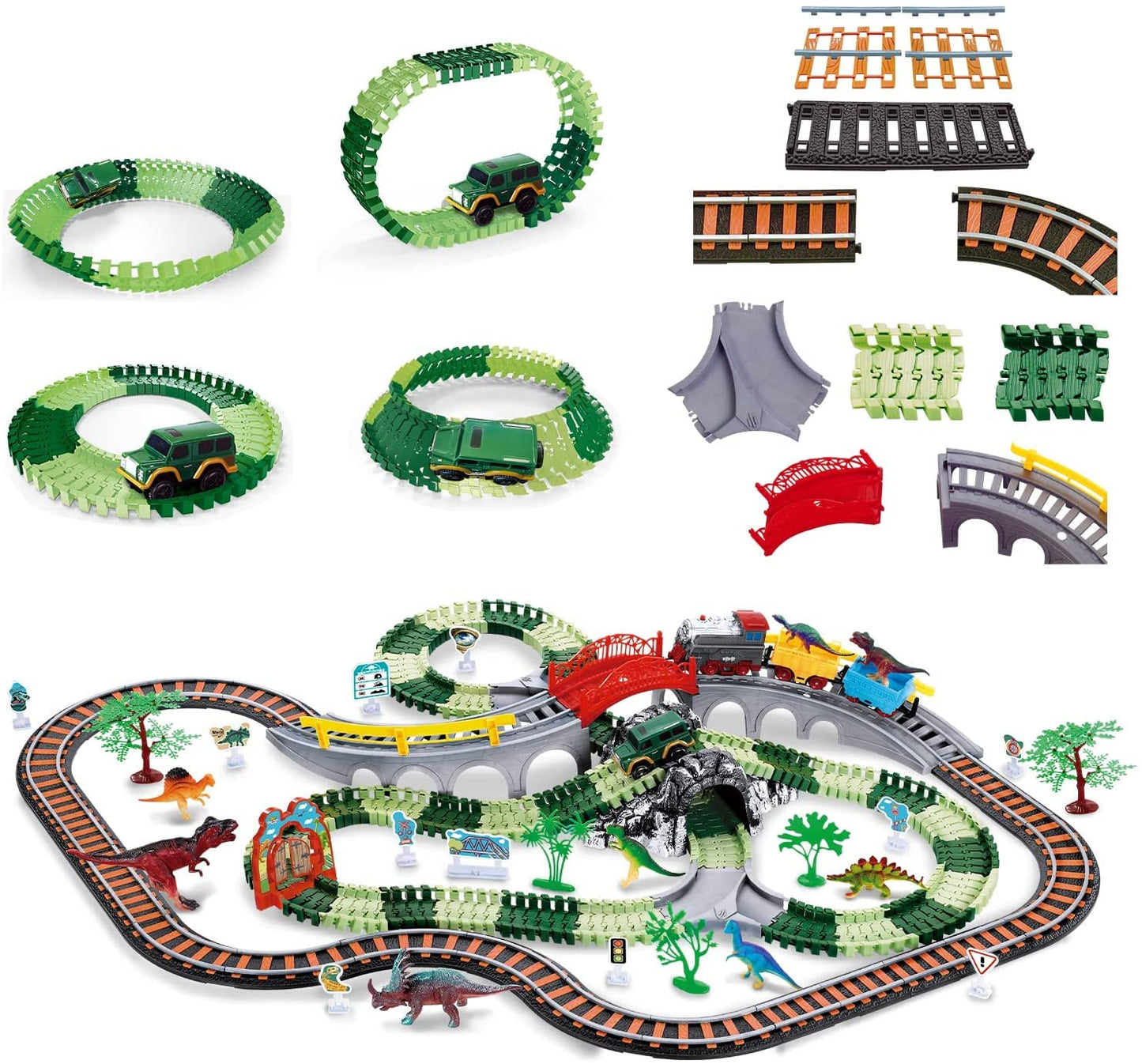 Dinosaur Toy Train with Track Set | Train Set for Kids 5+ Years with Car | Long Track Train Set with Adjustable Rails | Block Rider Toy Train Set | Big Size Train Toys for Boys 7-14 Years
