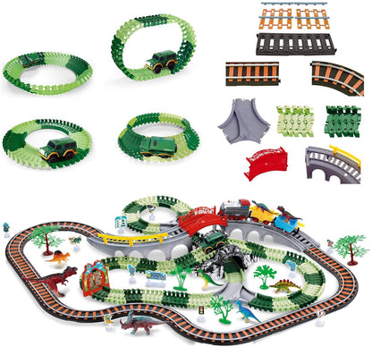 Dinosaur Toy Train with Track Set | Train Set for Kids 5+ Years with Car | Long Track Train Set with Adjustable Rails | Block Rider Toy Train Set | Big Size Train Toys for Boys 7-14 Years