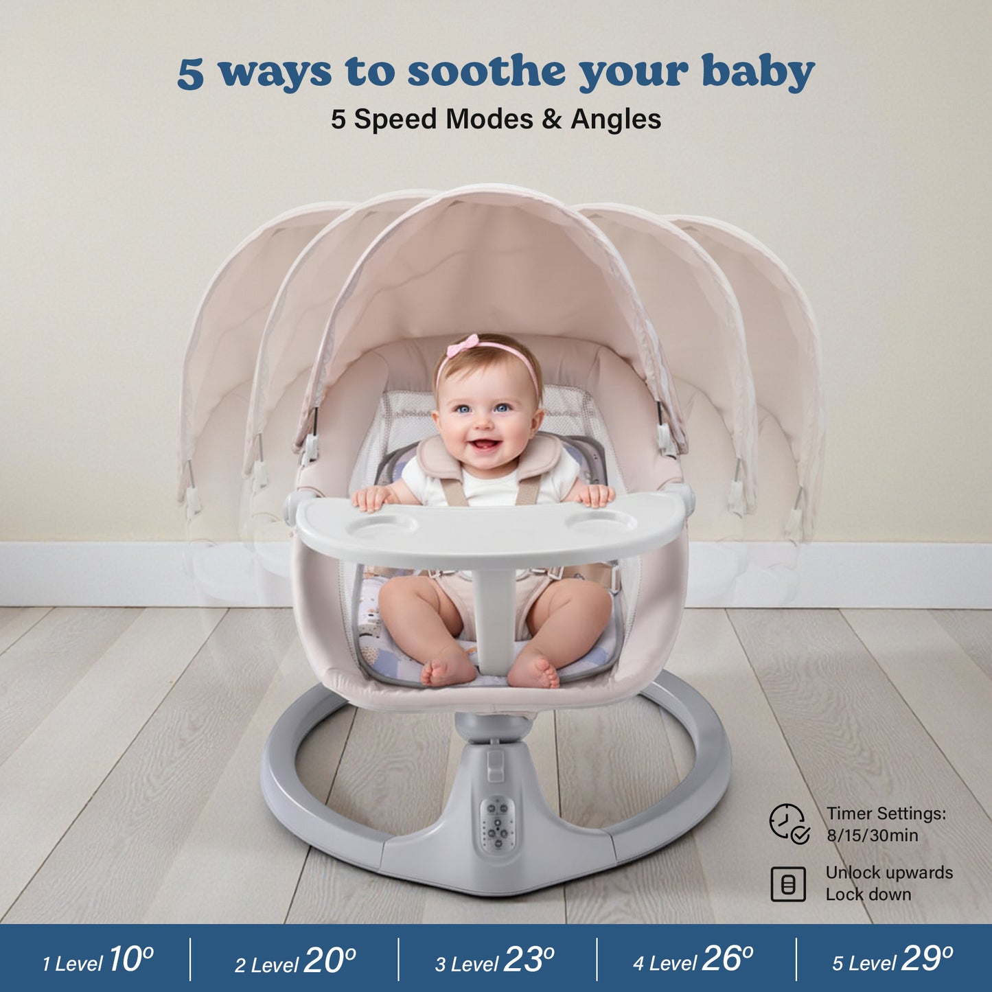 BRONTIX Automatic Cradle for Baby Rocker Beige | 0 to 12 Months | Swing for New Born Baby | Automatic Swing Cradle for Infants