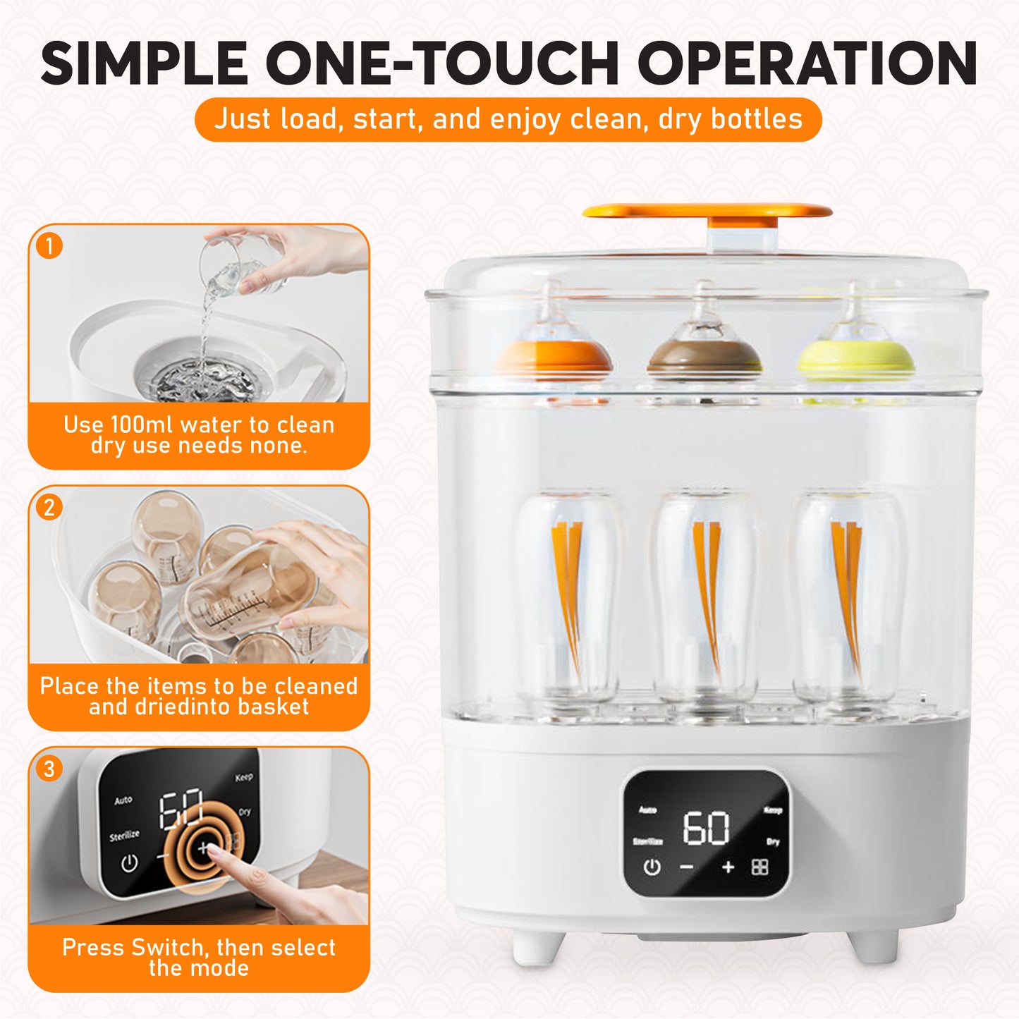 BRONTIX 4 in 1 Sterilizer and Dryer for Feeding Bottles with Cleaning Set, Sterilizer for Baby Products, Bottle Sterilizer & Baby Bottle Sterilizer