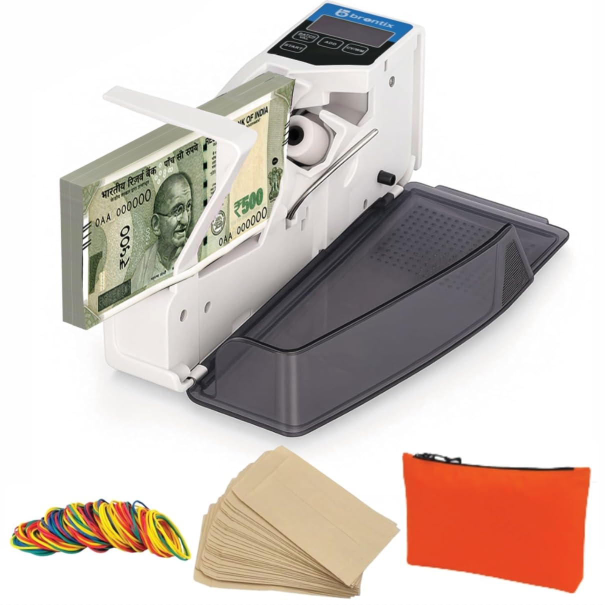 BRONTIX P200 Portable Money Counting Machine with Value, Add and batch function | LED Display Note Counting Machine  Cash Counter Machine Mini with UV/WM Detection, Currency Counting Machine for Home