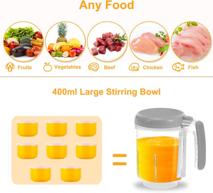 BRONTIX Baby Food Steamer & Processor, Steamer for Baby Food Cooking with Touch Screen Control, Self Clean, Blender for Baby Food Puree, Includes 2 Food Bowls, Spatula & Silicone Spoon