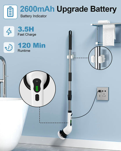 BRONTIX 9 in 1 Cordless Electric Spin Scrubber - Cleaning Brush for Home, Electric Mop Machine for Floor, Bathroom Cleaning