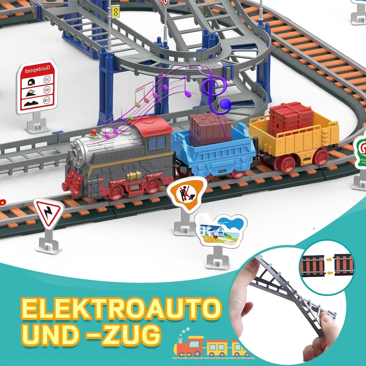 Dinosaur Toy Train with Track Set | Train Set for Kids 5+ Years with Car | Rollercoaster Tracks & Bridges | Long Track Train with Adjustable Rails | Big Size Train Toys for Boys 7-14 Years