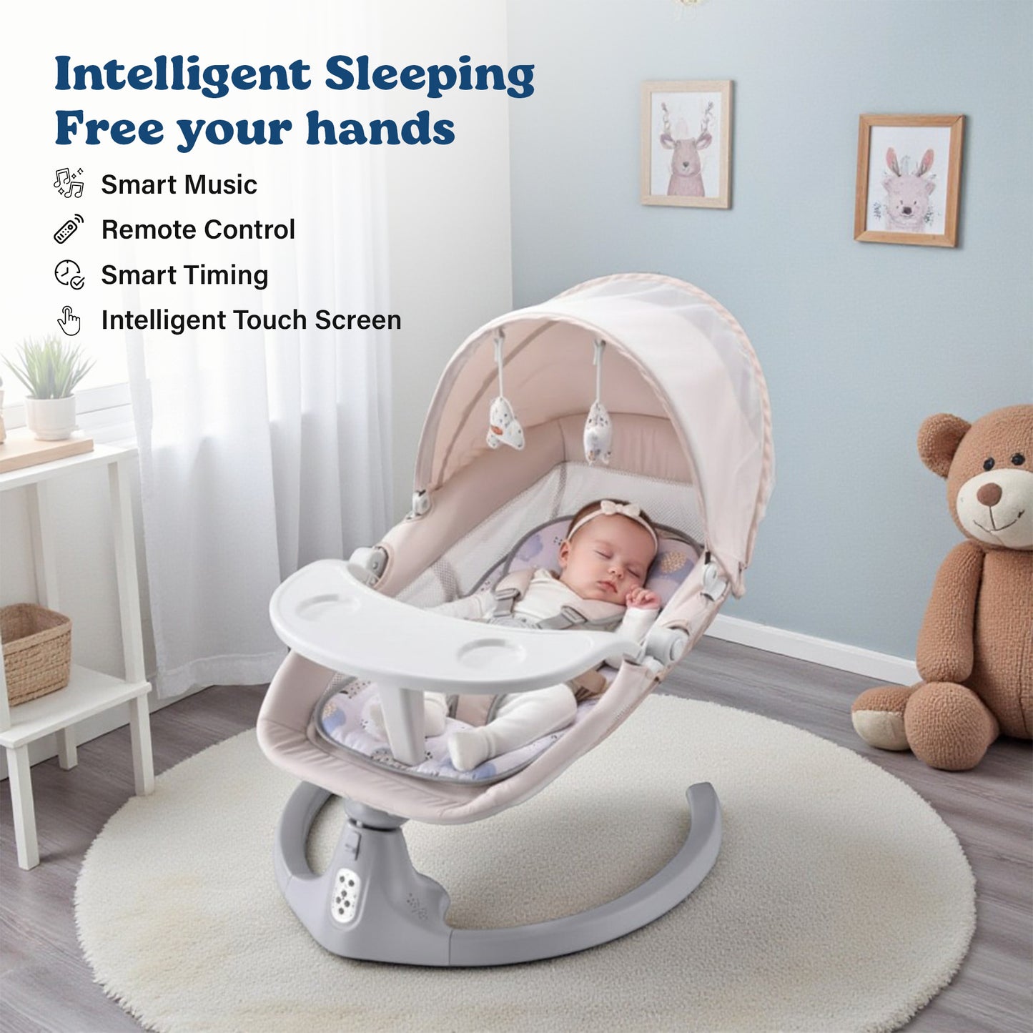 BRONTIX Automatic Cradle for Baby Rocker Beige | 0 to 12 Months | Swing for New Born Baby | Automatic Swing Cradle for Infants