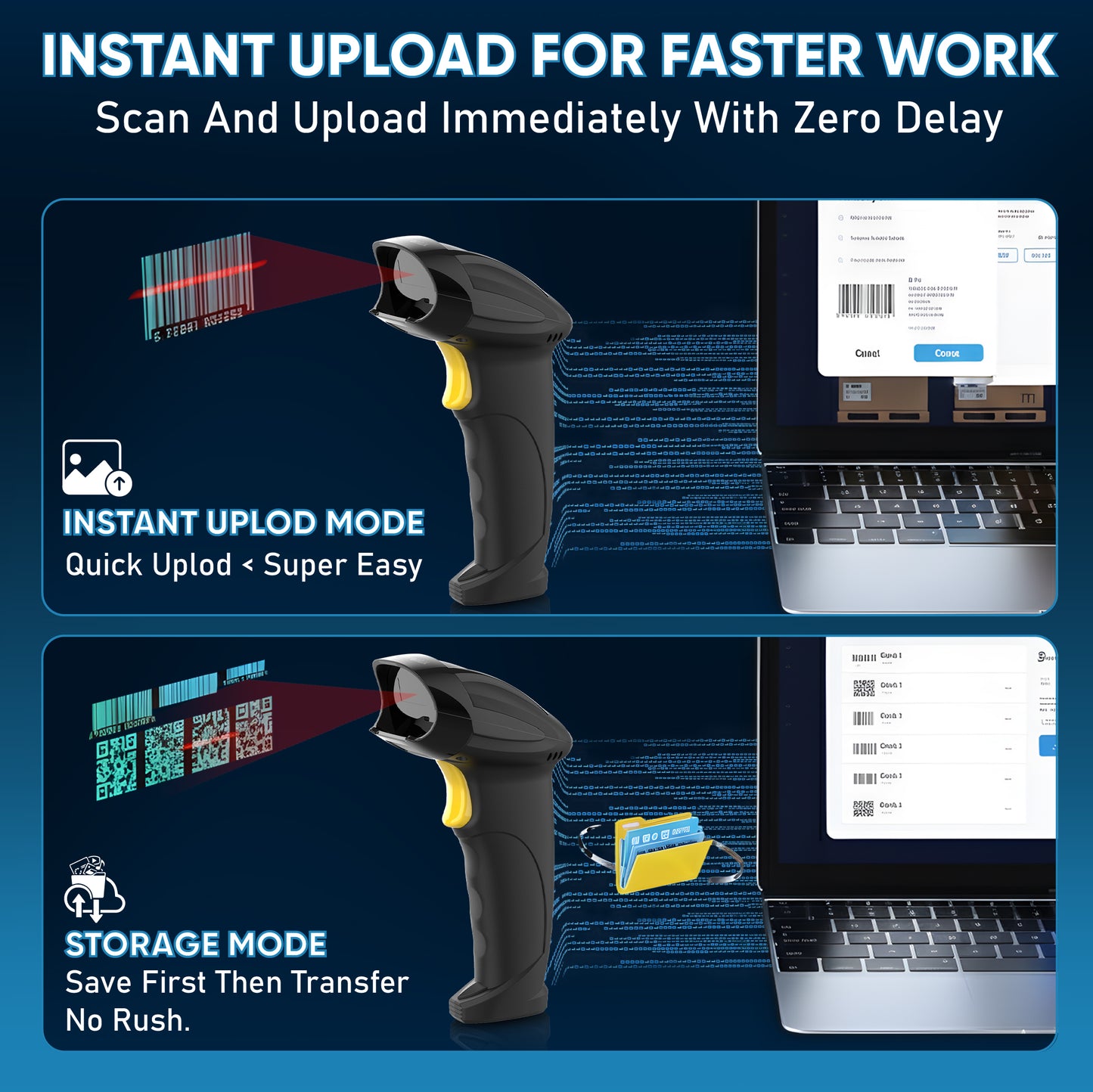 Brontix X2-Cordless 2D & 1D Super Fast Barcode Scanner Wireless & Wired 2.4GHz | QR Code Scanner Rechargeable | USB Handheld Barcode Reader with Induction Scanning, Built-in Light, ABS Body
