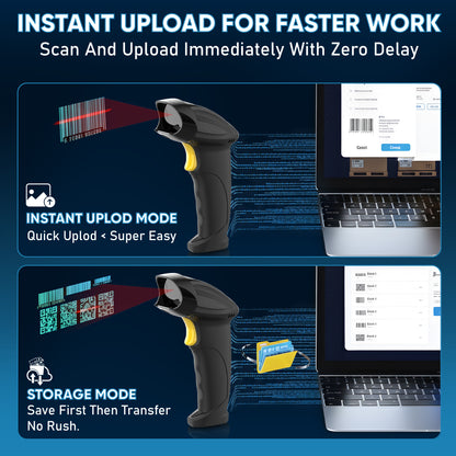 Brontix X2-Cordless 2D & 1D Super Fast Barcode Scanner Wireless & Wired 2.4GHz | QR Code Scanner Rechargeable | USB Handheld Barcode Reader with Induction Scanning, Built-in Light, ABS Body