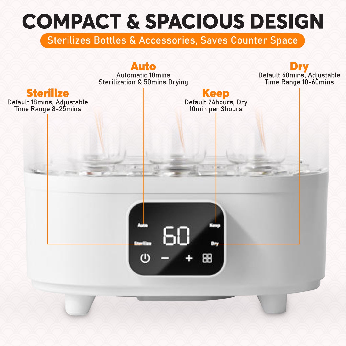 BRONTIX 4 in 1 Sterilizer and Dryer for Feeding Bottles with Cleaning Set, Sterilizer for Baby Products, Bottle Sterilizer & Baby Bottle Sterilizer