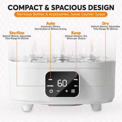 BRONTIX 4 in 1 Sterilizer and Dryer for Feeding Bottles with Cleaning Set, Sterilizer for Baby Products, Bottle Sterilizer & Baby Bottle Sterilizer