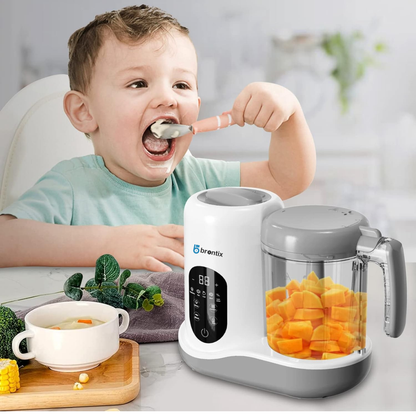 BRONTIX Baby Food Steamer & Processor, Steamer for Baby Food Cooking with Touch Screen Control, Self Clean, Blender for Baby Food Puree, Includes 2 Food Bowls, Spatula & Silicone Spoon