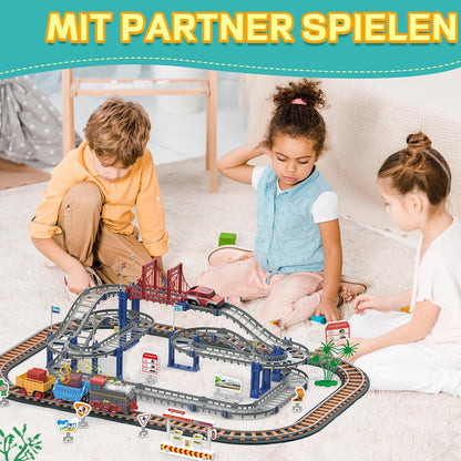 Dinosaur Toy Train with Track Set | Train Set for Kids 5+ Years with Car | Rollercoaster Tracks & Bridges | Long Track Train with Adjustable Rails | Big Size Train Toys for Boys 7-14 Years