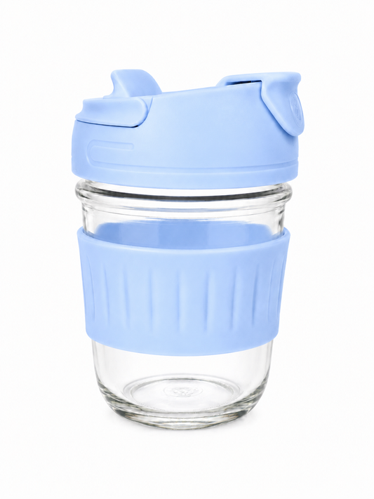 Softies Kids Glass Sipper Bottle – Straw Cup with Protective Silicone Sleeve, Blue And Four More Colors