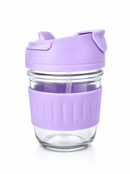 Softies Kids Glass Sipper Bottle – Straw Cup with Protective Silicone Sleeve, Purple And Four More Colors