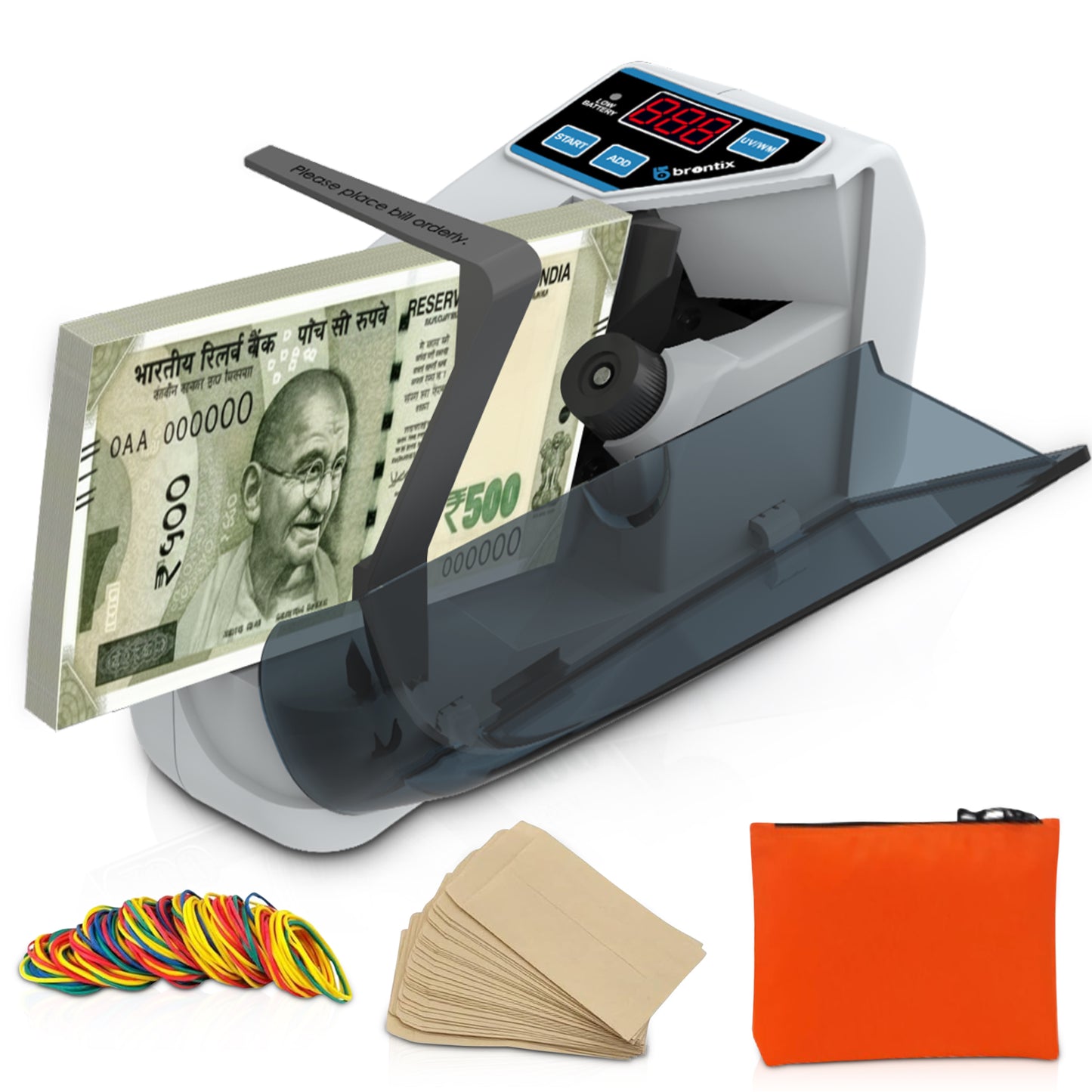 BRONTIX P-100 Money Counting Machine Mini | LED Display Note Counting Machine Cash Counter Machine Mini with UV/WM Detection, Auto Shut-Off Currency Counting Machine for Home (Portable Bundle)