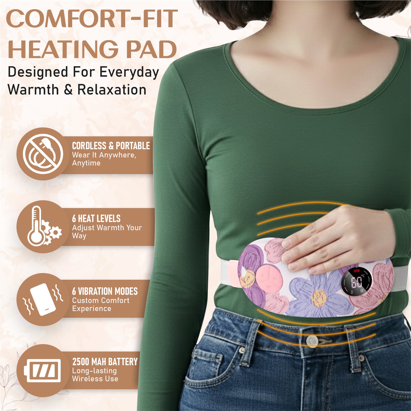 BRONTIX Period Cramp Relief Massager for Women Massage Modes Electric Periods Cramp Massager Perfect Gifts for Woman(Pastel bloom)