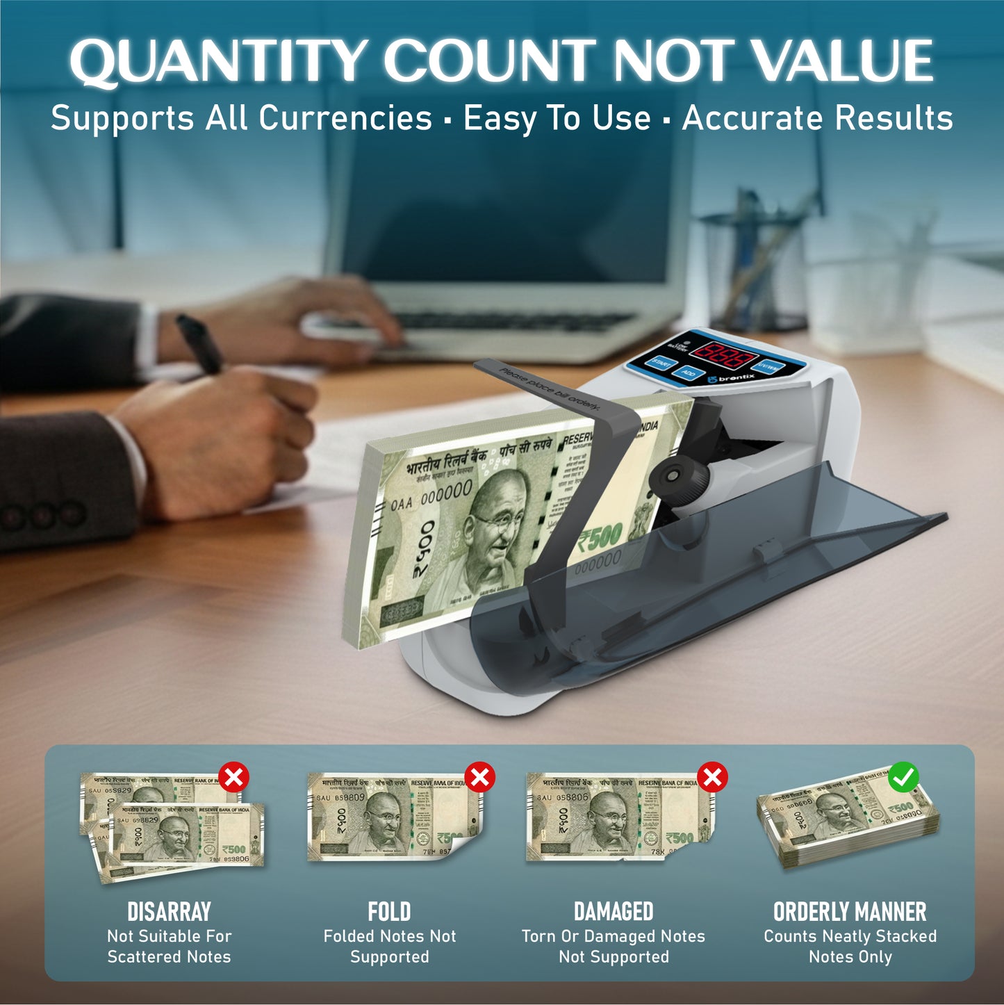BRONTIX P-100 Money Counting Machine Mini | LED Display Note Counting Machine Cash Counter Machine Mini with UV/WM Detection, Auto Shut-Off Currency Counting Machine for Home (Portable Bundle)