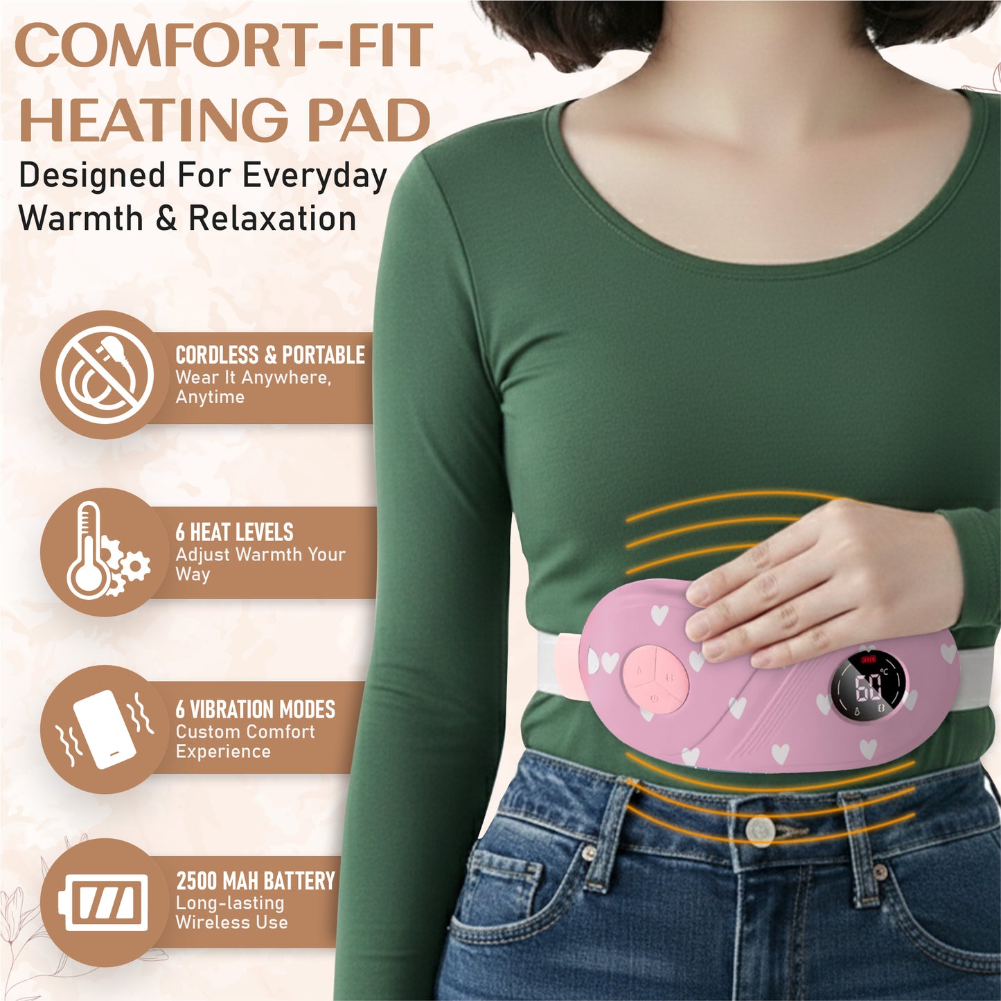 BRONTIX Period Cramp Relief Massager for Women Massage Modes Electric Periods Cramp Massager Perfect Gifts for Woman(Candy Hearts)