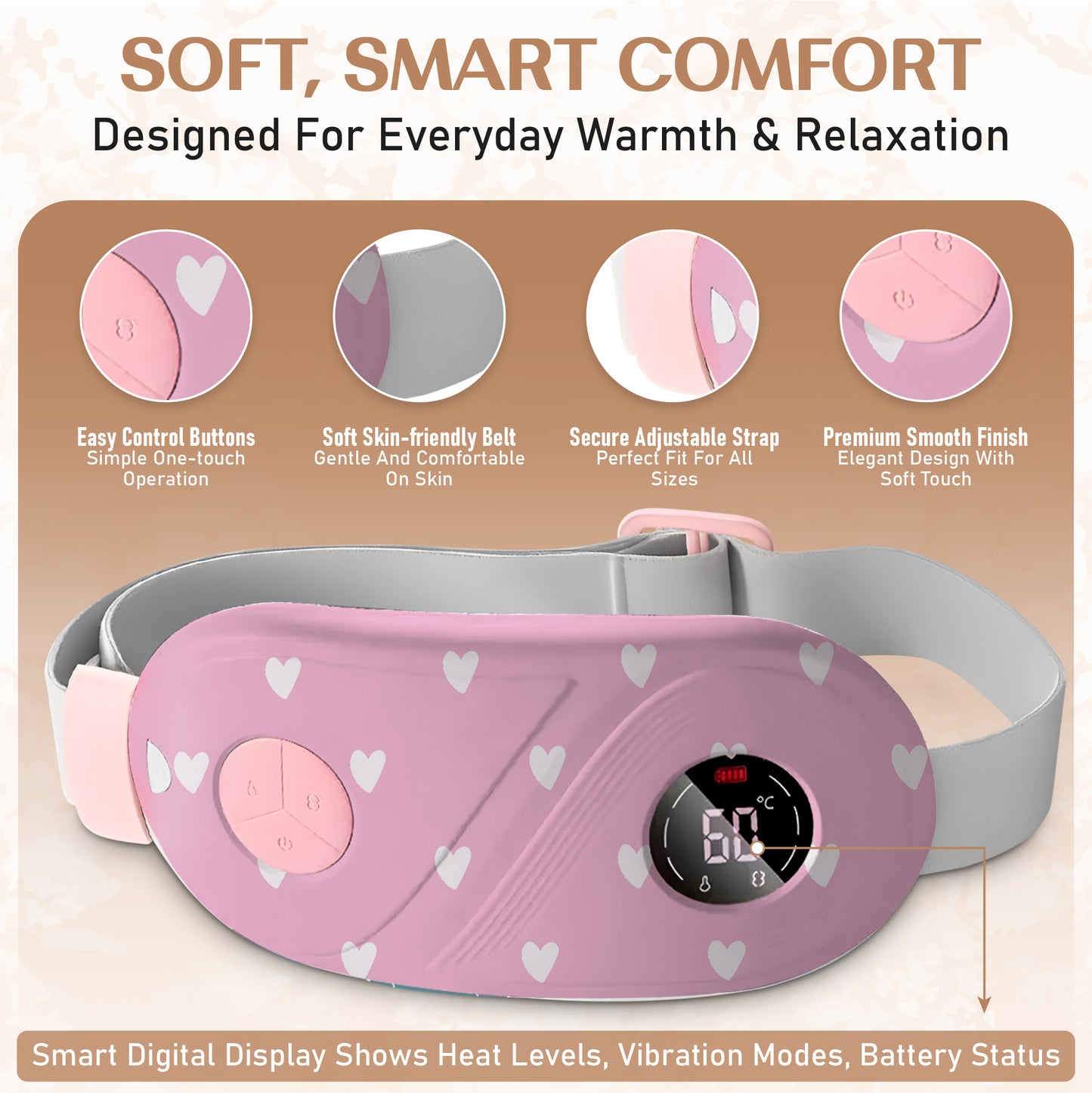 BRONTIX Period Cramp Relief Massager for Women Massage Modes Electric Periods Cramp Massager Perfect Gifts for Woman(Candy Hearts)