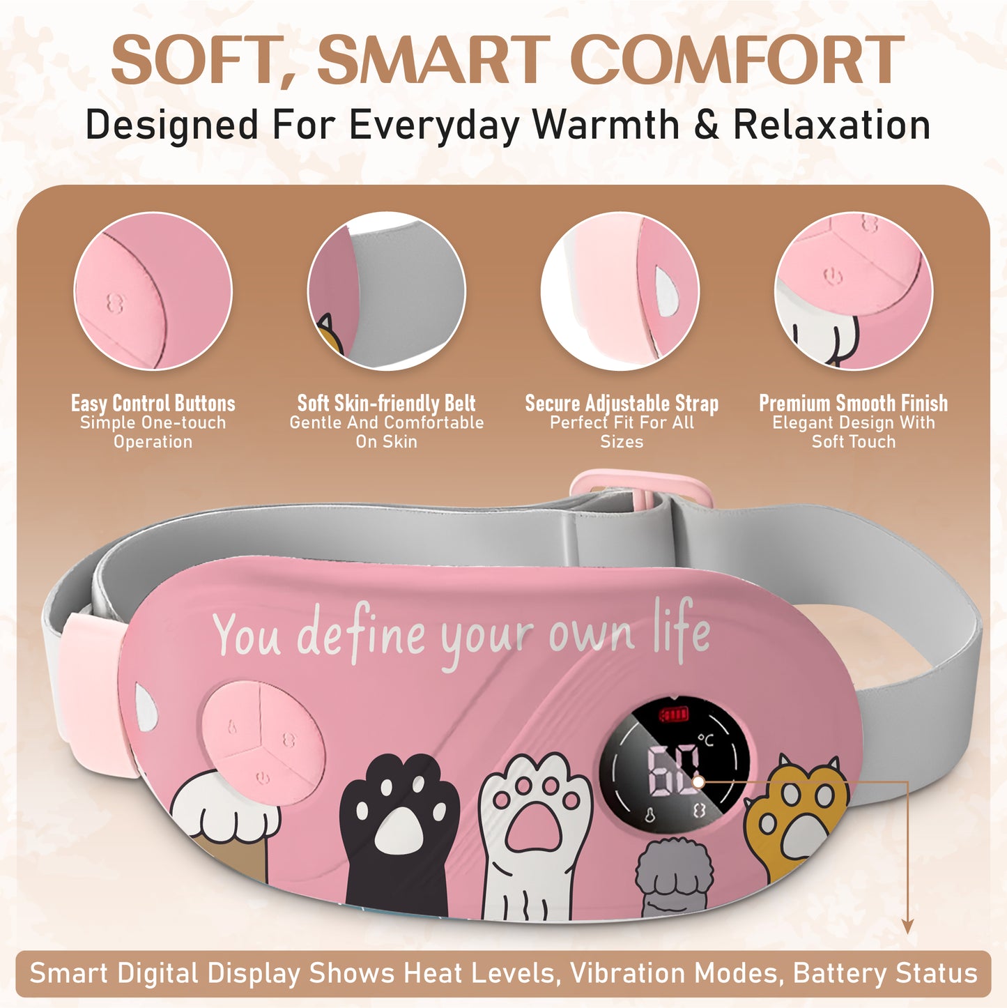 BRONTIX Period Cramp Relief Massager for Women Massage Modes Electric Periods Cramp Massager Perfect Gifts for Woman(Playful Paws)