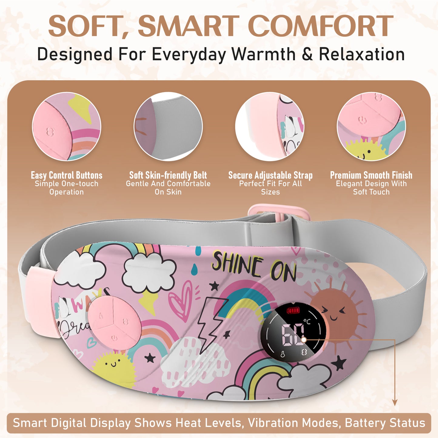 BRONTIX Period Cramp Relief Massager for Women Massage Modes Electric Periods Cramp Massager Perfect Gifts for Woman(Love cloud)
