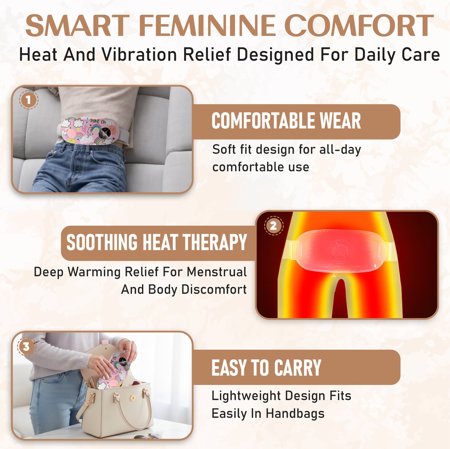 BRONTIX Period Cramp Relief Massager for Women Massage Modes Electric Periods Cramp Massager Perfect Gifts for Woman(Love cloud)