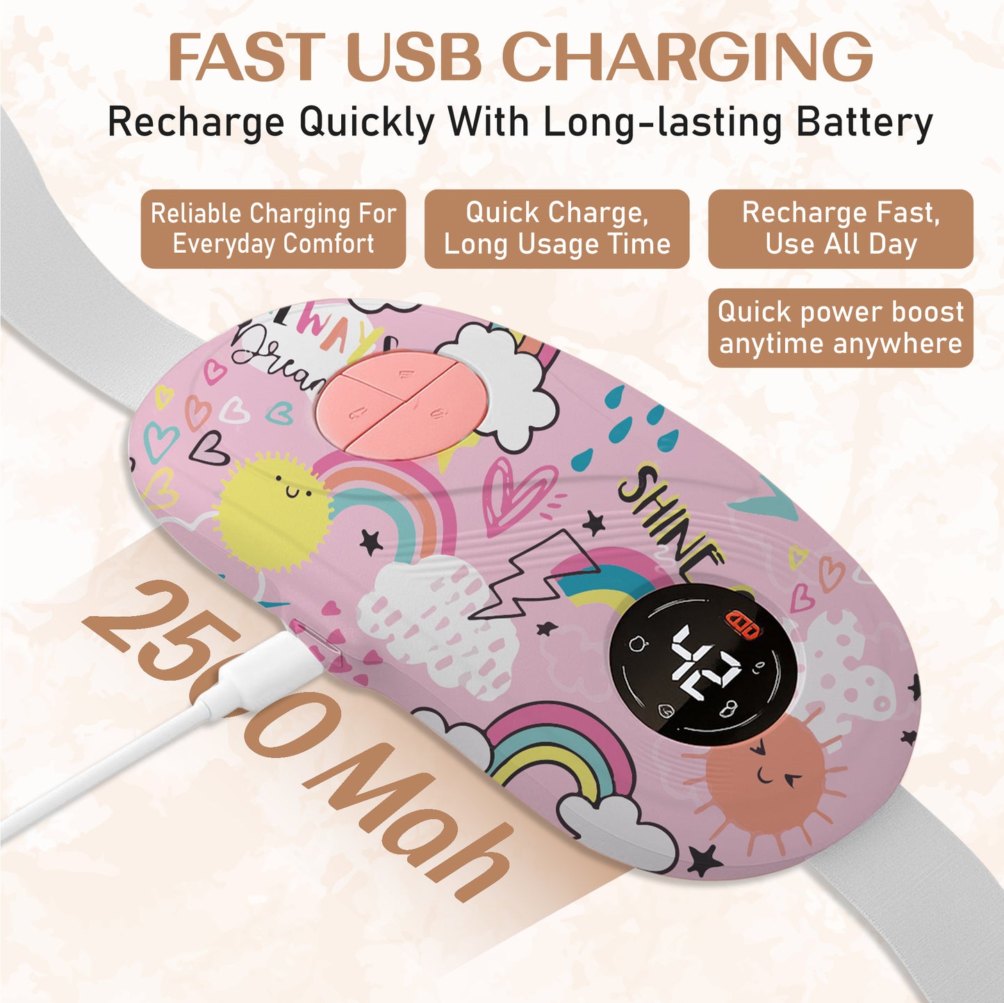 BRONTIX Period Cramp Relief Massager for Women Massage Modes Electric Periods Cramp Massager Perfect Gifts for Woman(Love cloud)
