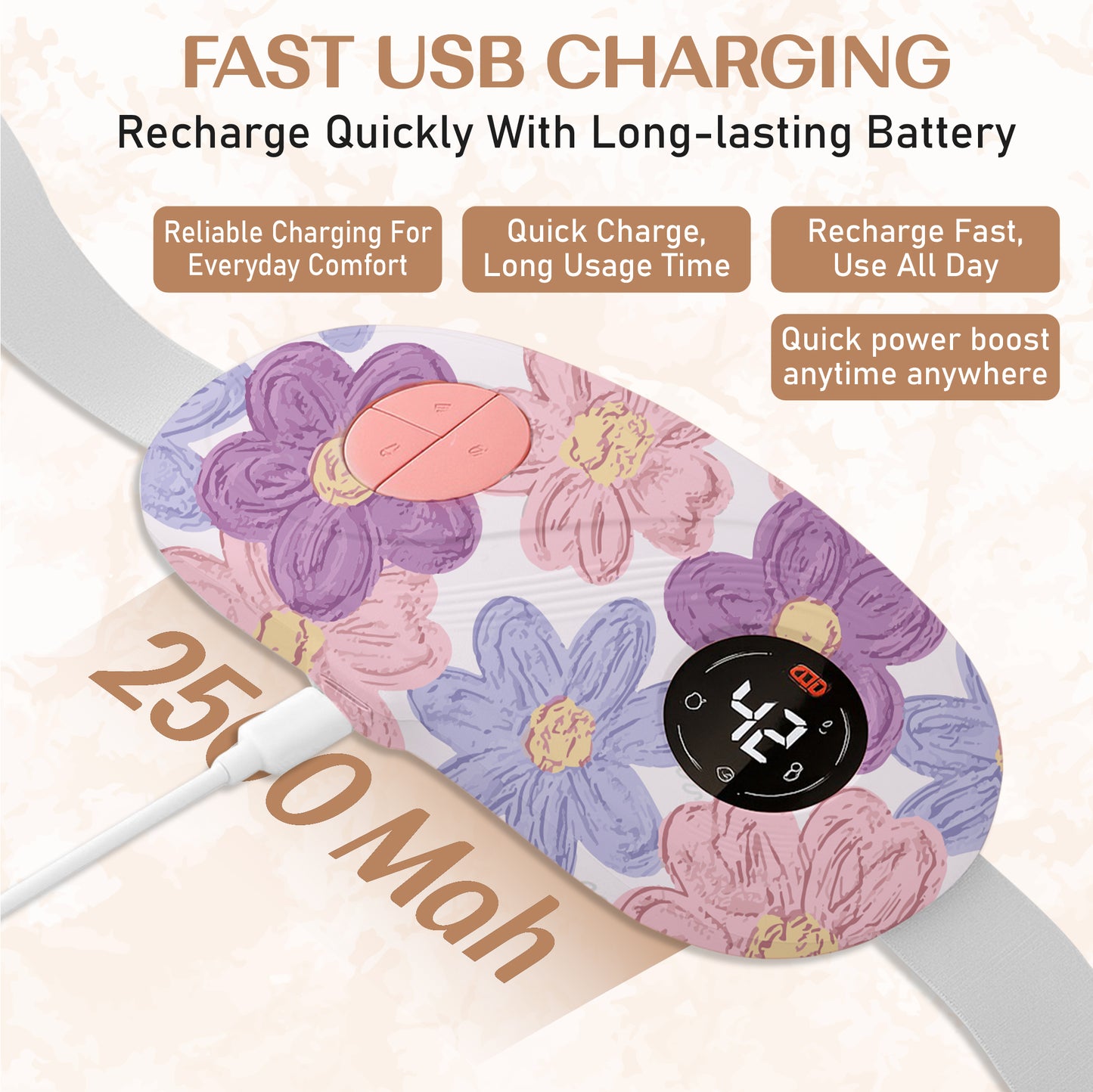 BRONTIX Period Cramp Relief Massager for Women Massage Modes Electric Periods Cramp Massager Perfect Gifts for Woman(Pastel bloom)