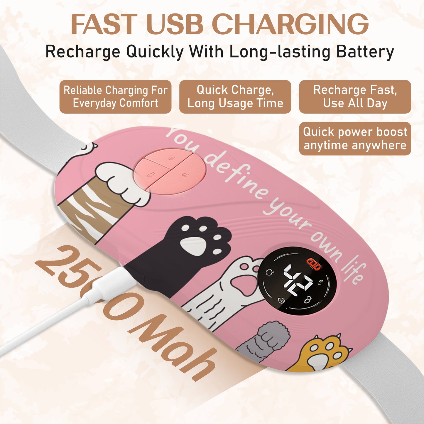 BRONTIX Period Cramp Relief Massager for Women Massage Modes Electric Periods Cramp Massager Perfect Gifts for Woman(Playful Paws)